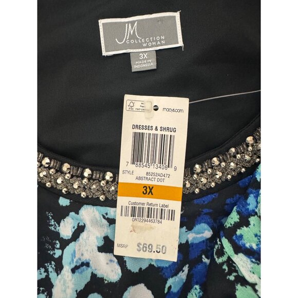 JM Blue Green Abstract Print Beaded Scoop Neck Dress Size 3X 22 24 Plus Size New - Picture 6 of 7